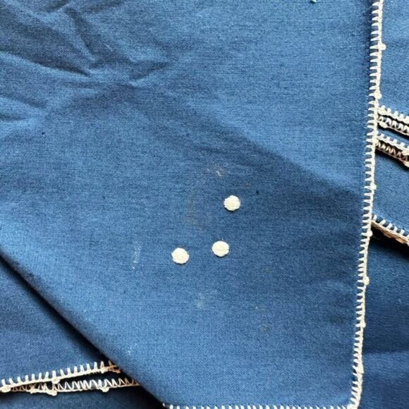 Vintage Tea Cup Table Cloth and Napkin Set Embroidered Navy Blue White - Picture 4 of 5